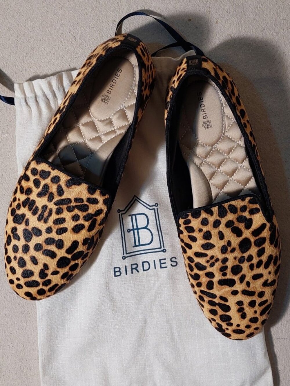 Birdies Tan/Black Leopard Print The Starling Calf Hair Loafer Flats‎ Size 8
